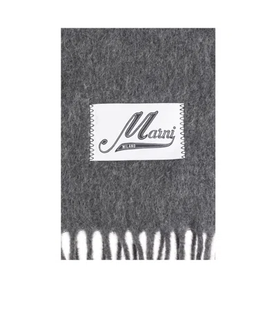 Marni Wool Scarf With Logo In Gray