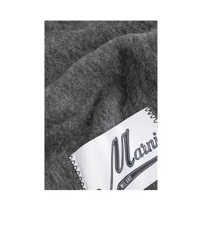 Marni Wool Scarf With Logo In Gray