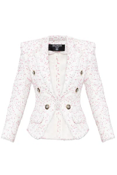 Balmain Tweed Fitted Blazer With Decorative-buttons In White