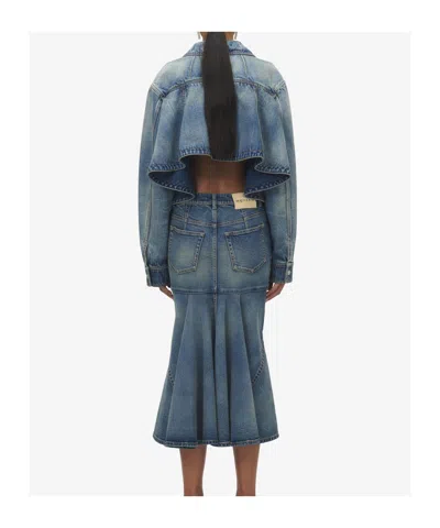 Alexander Mcqueen Stonewashed Denim Peplum Jacket In Blue