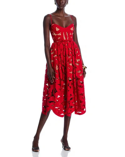 Self-portrait Embroidered Midi Dress With Bow In Red