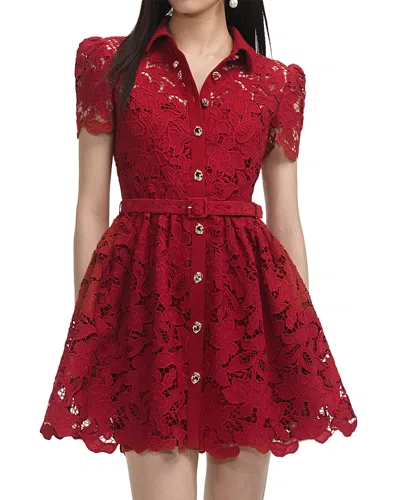 Self-portrait Burgundy Mini Dress With Lace Collar In Gold