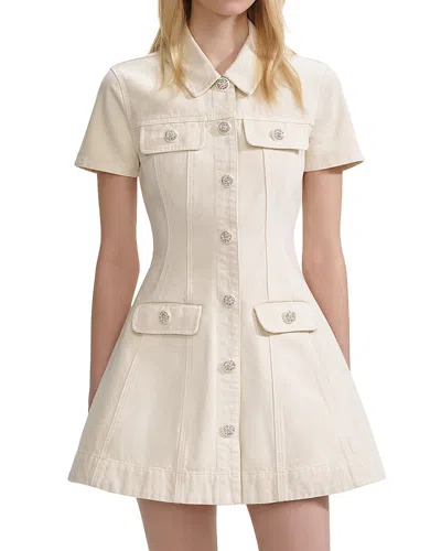 Self-portrait Structured Beige Dress With Classic Collar And Flap Pockets