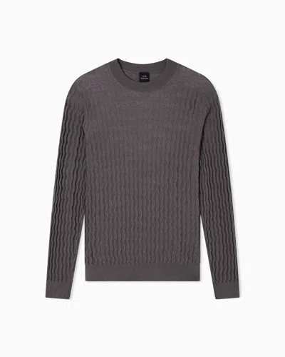 Armani Exchange Crew Neck Wool Blend Old-fashioned Style Pullover Sweater In Gray