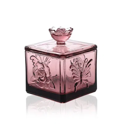 Homew Butterfly Embossed Glass Candy Jar With Lid Set Of 2