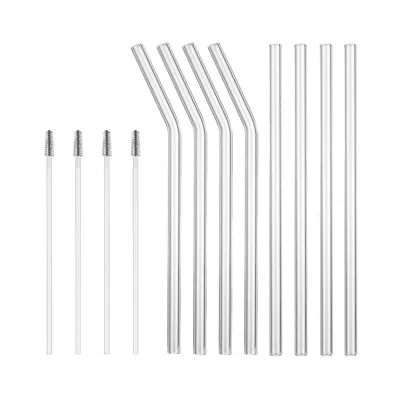 Homew Reusable Glass Straw 4 Straight 4 Curved And 4 Brushes