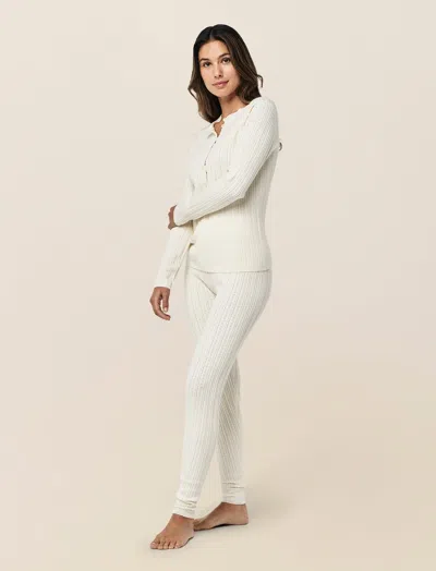 Papinelle Olivia Cable Pointelle Full Length Pj Set In White