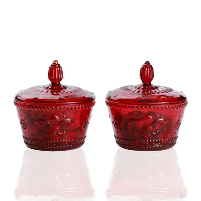 Homew Colorful Embossed Glass Candy Jar With Lid 10 Oz. Set Of 2