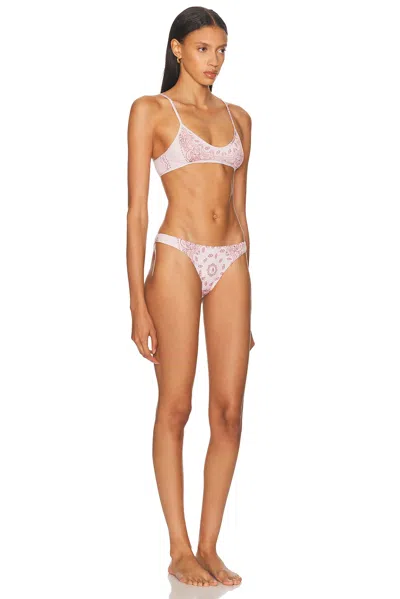 Attico Pink Bikini With Spaghetti Straps And All-over Print In Tech Fabric Stretch Woman