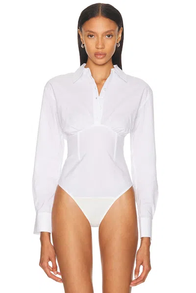 Fleur Du Mal Poplin Button Down Bodysuit In White