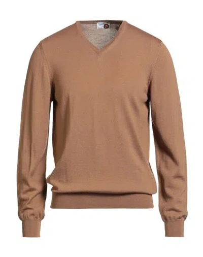 Heritage Man Sweater Camel Size 40 Merino Wool In Brown
