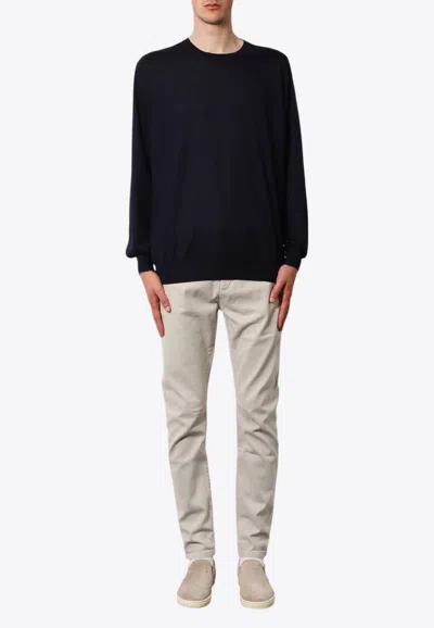 Brunello Cucinelli Men Crew-neck Sweater In Virgin Wool And Cashmere In Black