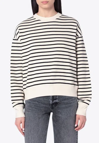 Anine Bing Striped Crew Neck Sweatshirt In White
