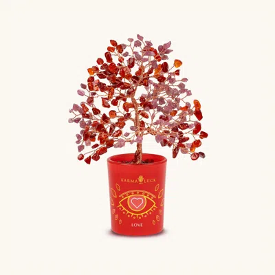 Karma And Luck Limited Edition Loving Vibrations Red Agate & Pink Tourmaline Tree In Red