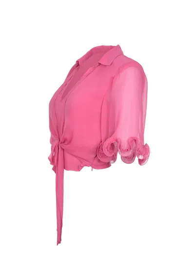 Rotate Birger Christensen Rotate Chiffon Tied Top In Pink