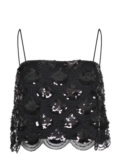 Rotate Birger Christensen Rotate Birgerchristensen Sequins Crop Top In Black