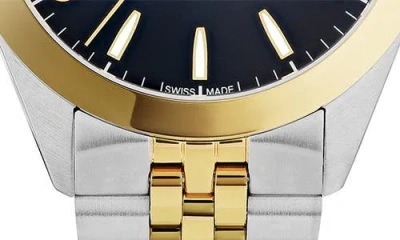 Ferragamo Two-tone Bracelet Watch With Blue Sunray Dial And Deployant Buckle In Gold