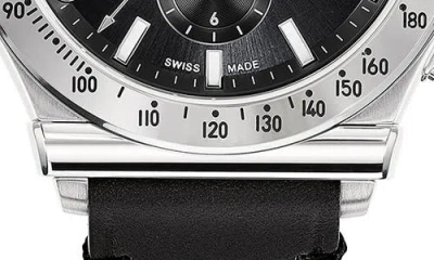 Ferragamo 1927 Chrono Leather Watch In Black