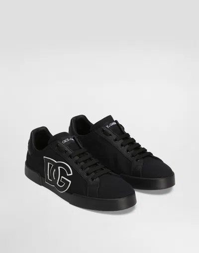 Dolce & Gabbana Portofino Light Strobel Sneakers In Canvas And Calfskin In Black