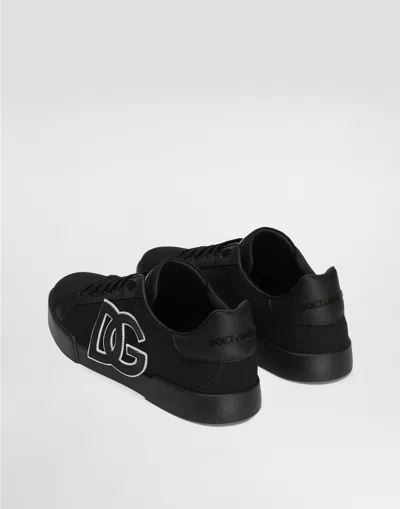 Dolce & Gabbana Portofino Light Strobel Sneakers In Canvas And Calfskin In Black