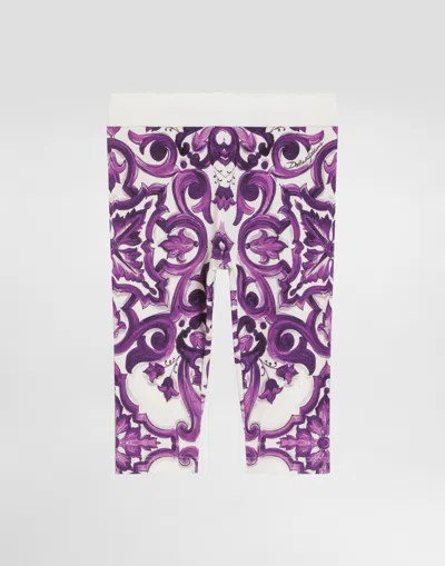 Dolce & Gabbana Majolica-print Interlock Leggings In Purple