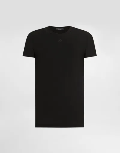 Dolce & Gabbana Embroidered Basic Short-sleeved T-shirt In Black