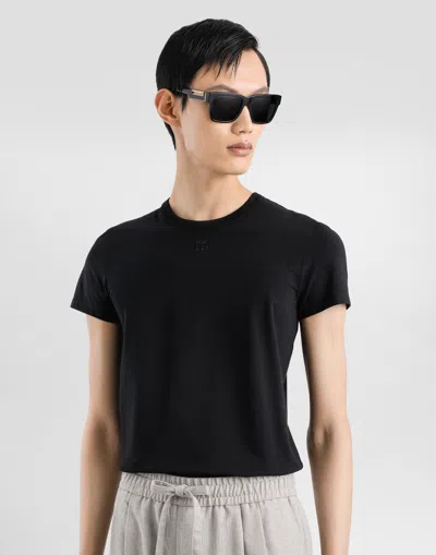 Dolce & Gabbana Embroidered Basic Short-sleeved T-shirt In Black