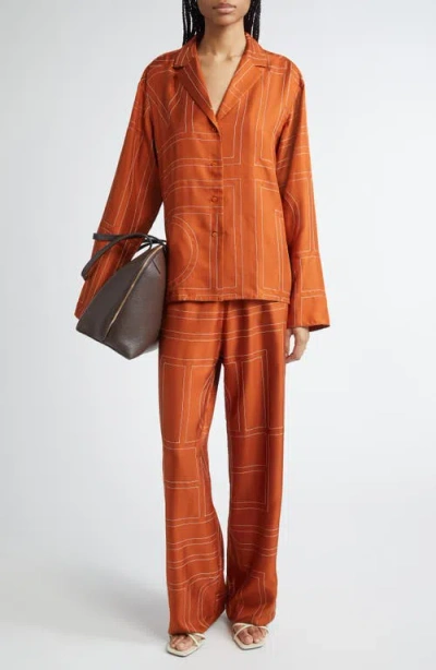 Totême Toteme Women Monogram Silk Pajama Pants In Orange