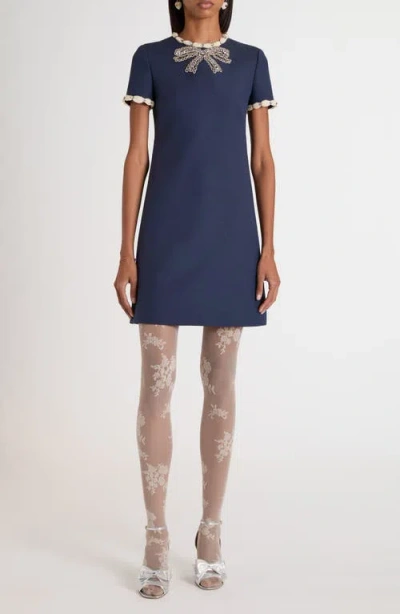 Valentino Garavani Wool And Silk Embroidered Dress In Blue