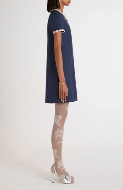 Valentino Garavani Wool And Silk Embroidered Dress In Blue