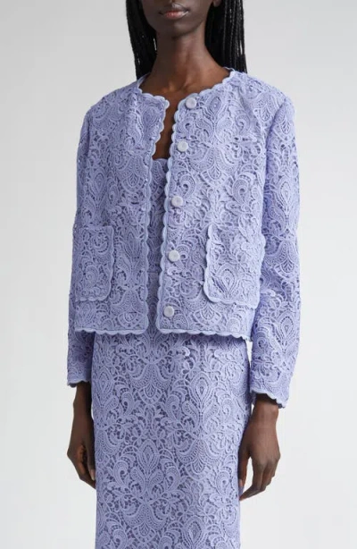 Etro Scalloped Corded Lace Jacket In Blue