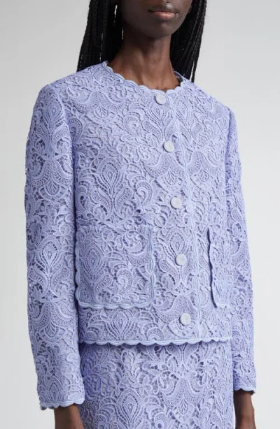 Etro Scalloped Corded Lace Jacket In Blue