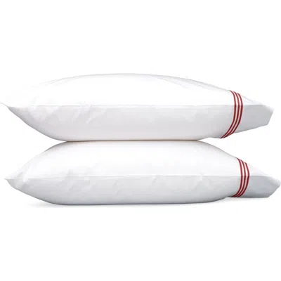 Matouk Bel Tempo Set Of 2 520 Thread Count Cotton Perccale Pillowcases In Red