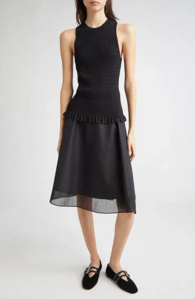 3.1 Phillip Lim Belted Flounce Skirt With Chiffon Combo In Black