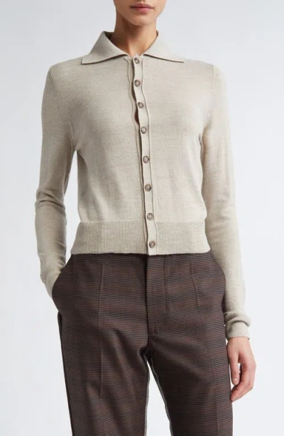 Mm6 Maison Margiela Virgin Wool Blend Cardigan With Leather Elbow Patches In Neutral