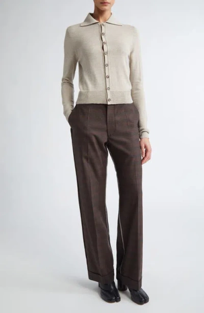 Mm6 Maison Margiela Virgin Wool Blend Cardigan With Leather Elbow Patches In Neutral