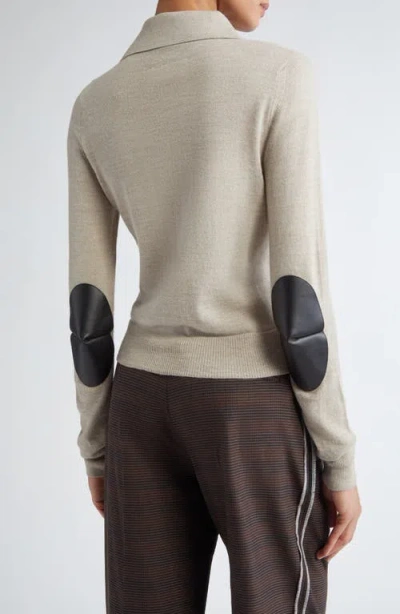 Mm6 Maison Margiela Virgin Wool Blend Cardigan With Leather Elbow Patches In Neutral