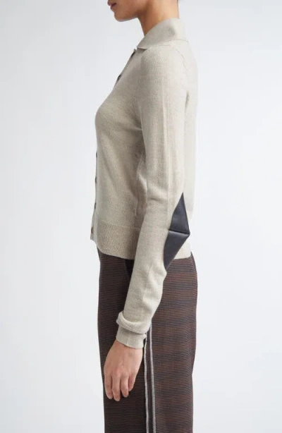 Mm6 Maison Margiela Virgin Wool Blend Cardigan With Leather Elbow Patches In Neutral