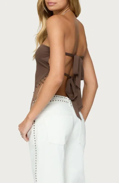 Edikted Backless Sheer Mesh Strapless Top In Brown