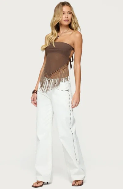 Edikted Backless Sheer Mesh Strapless Top In Brown