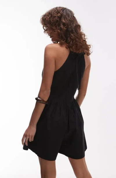 Topshop Pintucked Halterneck Romper In Black