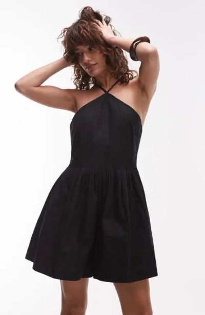Topshop Pintucked Halterneck Romper In Black