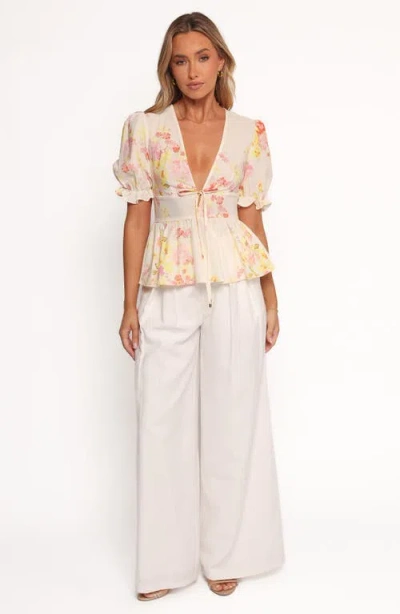 Petal And Pup Petal & Pup Duchess Ruffle Hem Puff Sleeve Top In Neutral