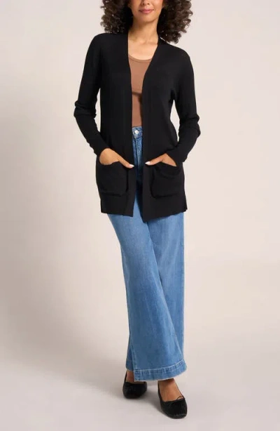 Matty M . Colfax Longline Open Front Cardigan In Black