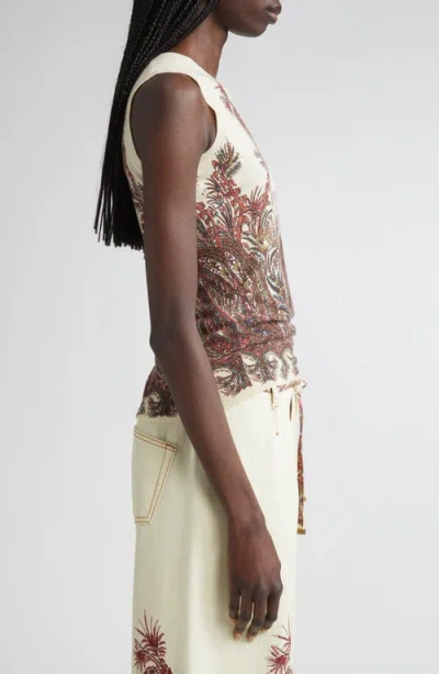 Etro , Silk And Cashmere Top With Placed Print, Woman, Multicolour, Size 50 In Multi