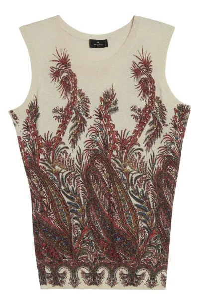 Etro , Silk And Cashmere Top With Placed Print, Woman, Multicolour, Size 50 In Multi