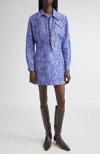 Etro Printed Cotton-linen Denim Jacket In Blue