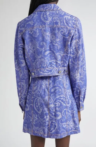 Etro Printed Cotton-linen Denim Jacket In Blue