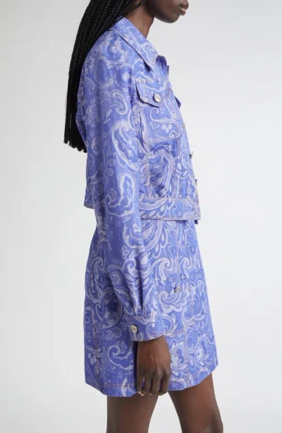 Etro Printed Cotton-linen Denim Jacket In Blue