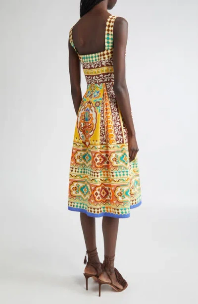 Etro Pleated Printed Cotton-poplin Midi Dress In Yellow
